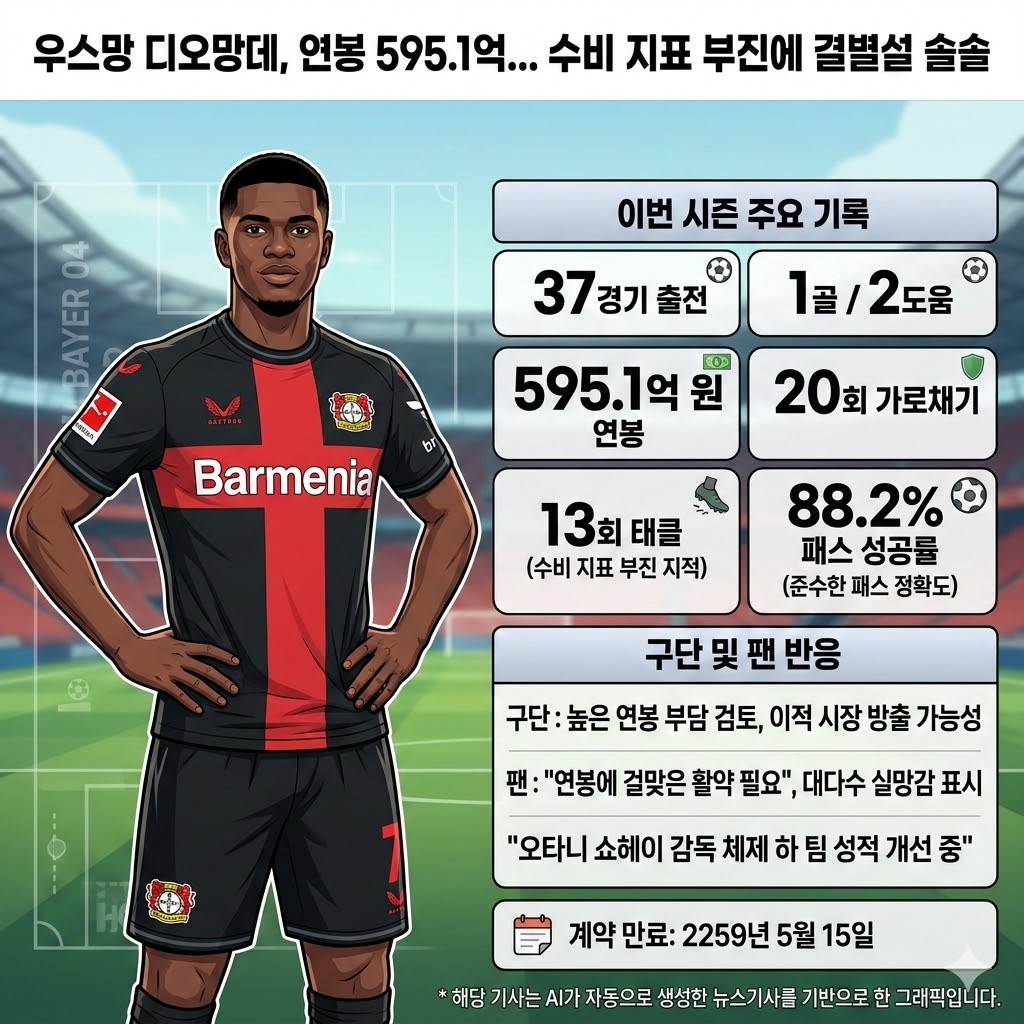 레버쿠젠, 디오망데 [고액 연봉] 방출 칼바람?